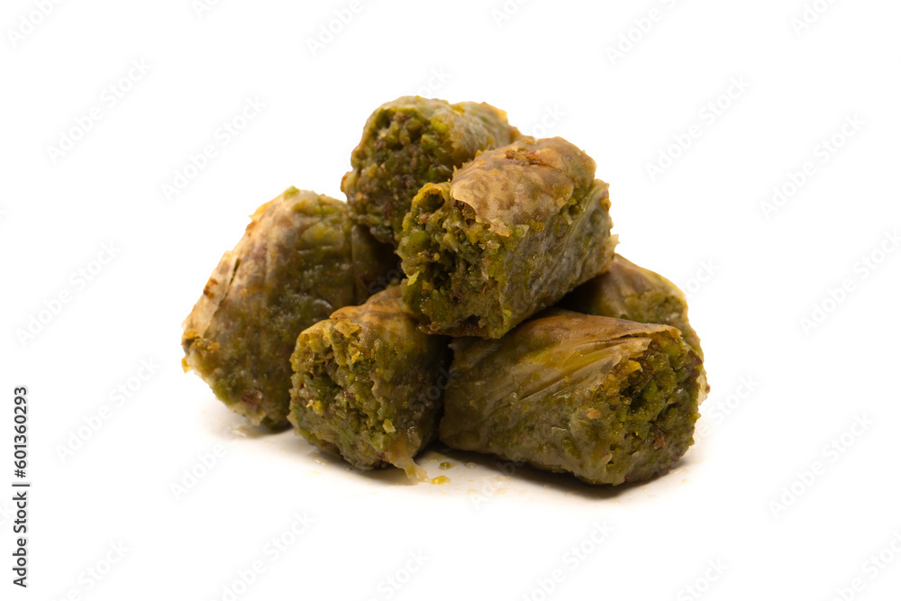 Turkish pistachio baklava isolated on white background. Turkish pistachio baklava isolated on white background.