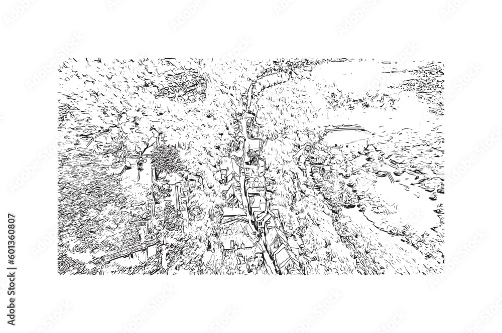 Fototapeta premium Building view with landmark of Rocamadour is the commune in France. Hand drawn sketch illustration in vector.