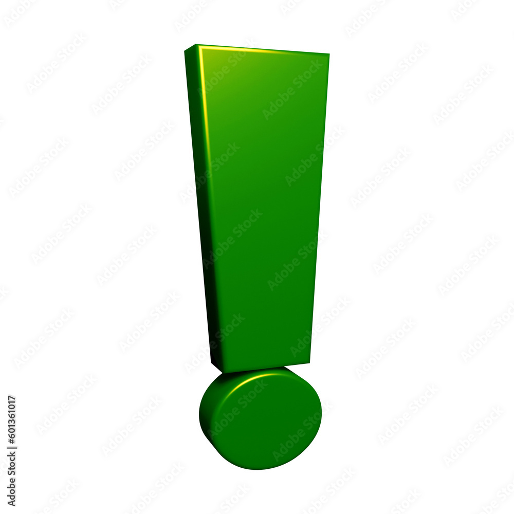 Green exclamation mark symbol or icon design in 3d rendering Green exclamation mark symbol or icon design in 3d rendering