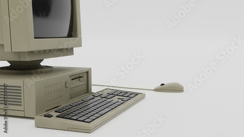 old computer and keyboard isolated on white background.
