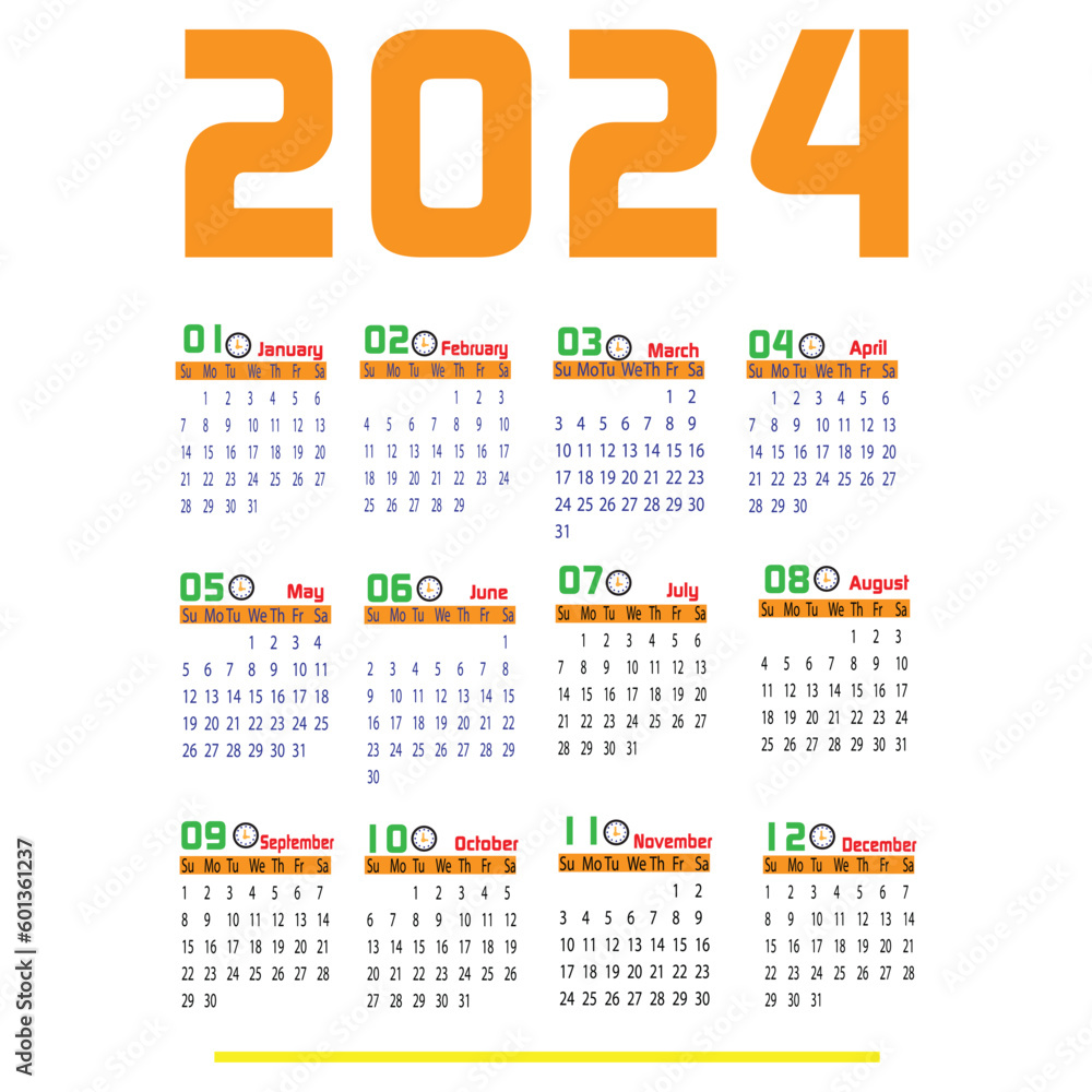 Monthly calendar template for 2024 year. Week Starts on Sunday. Wall calendar in a minimalist style. desk calendar template for 2024 with week start on Sunday. Monthly calendar template for 2024 year. Week Starts on Sunday. Wall calendar in a minimalist style. desk calendar template for 2024 with week start on Sunday.
