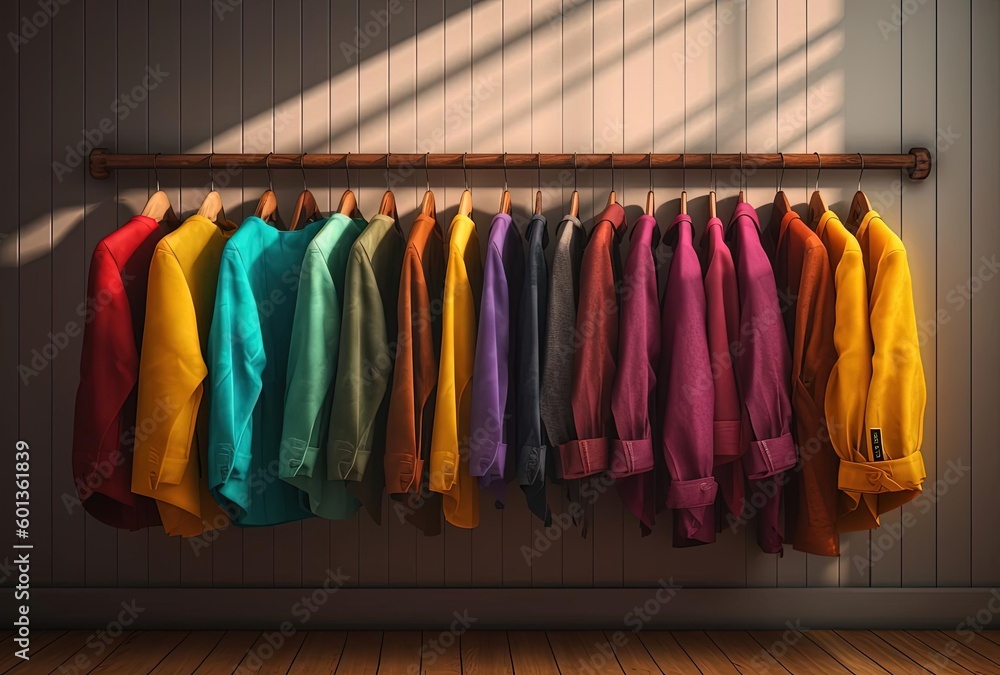 colorful shirts hanging on a rack, generative ai