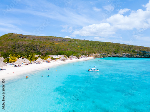 Cas Abao Beach Playa Cas Abao Caribbean island of Curacao, Playa Cas Abao in Curacao , white beach with a blue turqouse colored ocean. Drone aerial view © Chirapriya