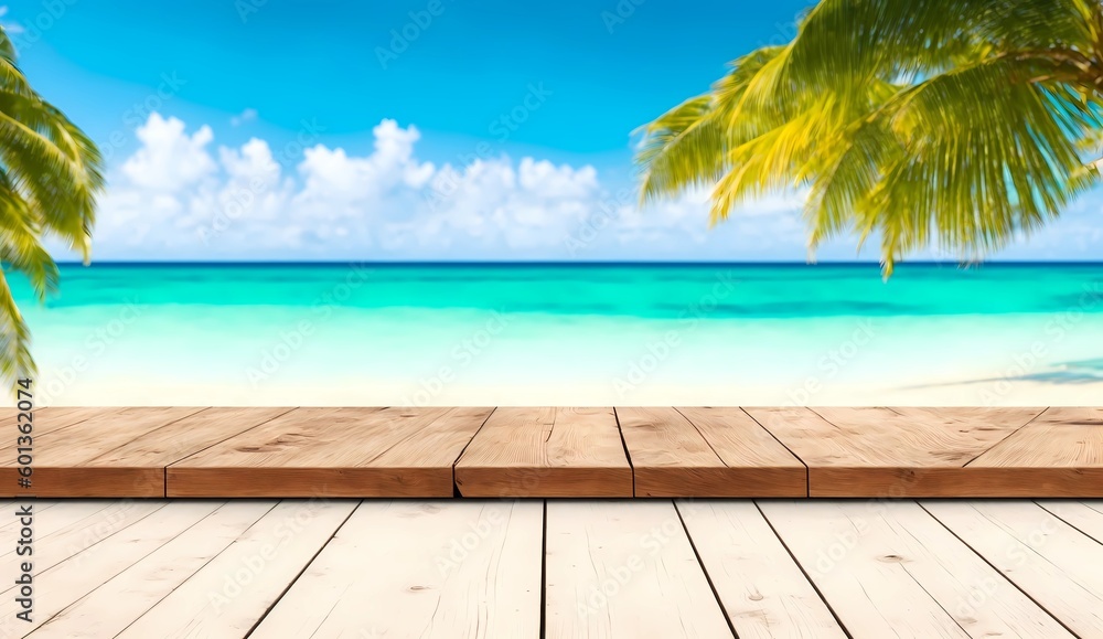 Wooden planks and floor on beach from Generative AI