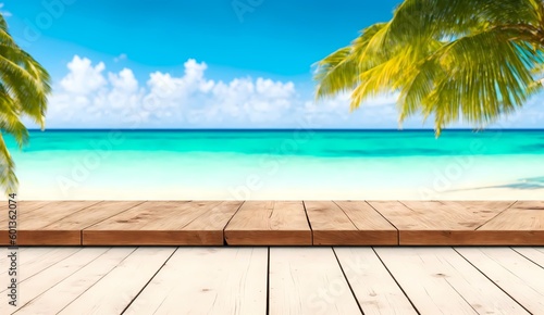 Wooden planks and floor on beach from Generative AI