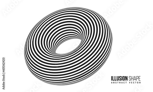 Abstract optical illusion shape. Hypnotic spiral object with black and white lines. Vector illustration.