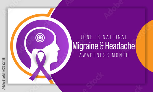 Migraine and headache awareness month is observed every year in June. it is usually a moderate or severe headache felt as a throbbing pain on one side of the head. Vector illustration
