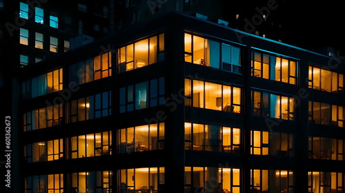 city night buildings windows blurred light urban .generated ai