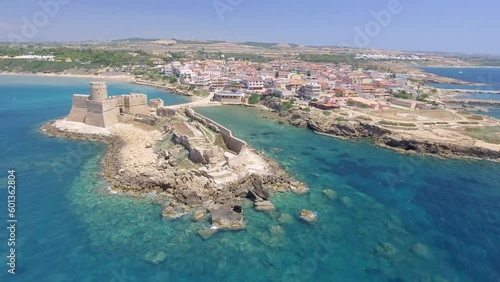 Panoramic aerial view of Le Castella in Calabria, with Aragonese Fortress