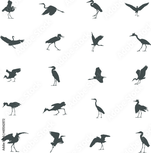 Heron silhouette  Heron SVG  Heron vector illustration  Bird silhouette  Heron icon set.