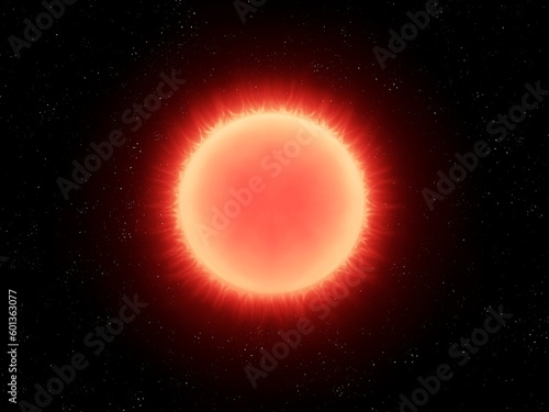 Fototapeta Naklejka Na Ścianę i Meble -  Dwarf star isolated on black background. Surface of a cold little sun. Red dwarf in space.