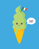 Cute ice cream with Italian flag and the word 