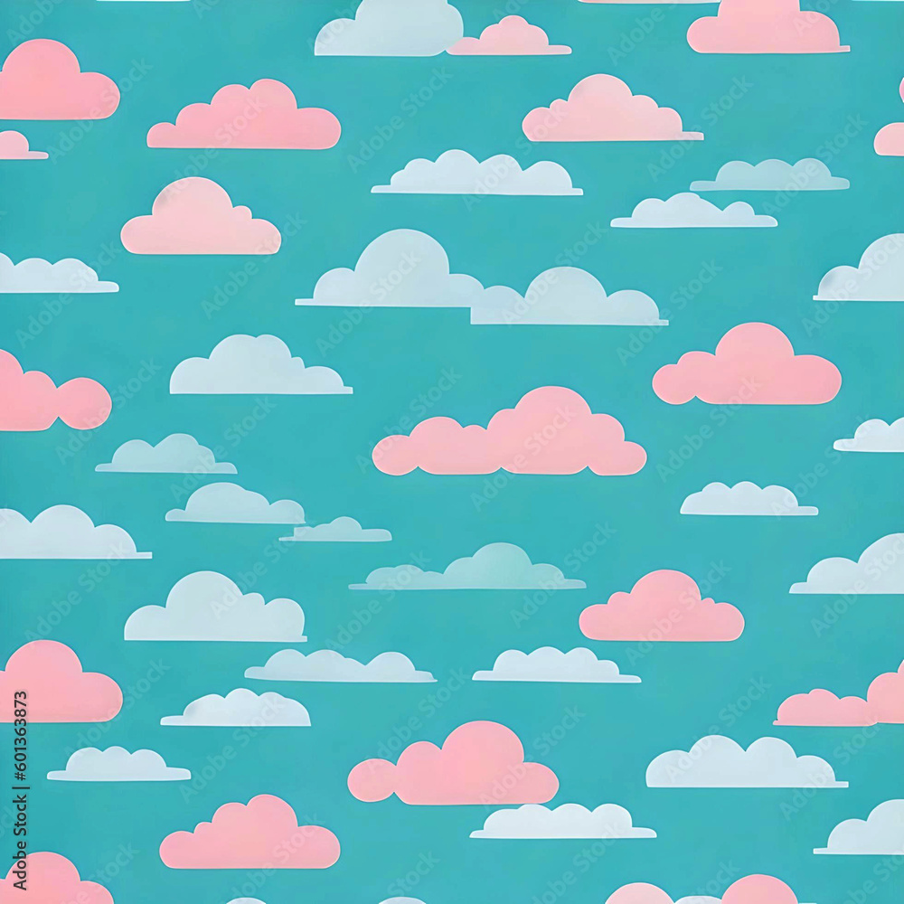 seamless teal pattern with clouds created with Generative AI Technology
