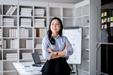 Accounting business concept, Confident accountant woman standing