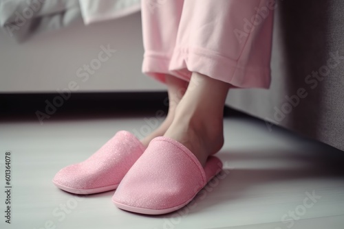 Woman putting slippers. Generate Ai