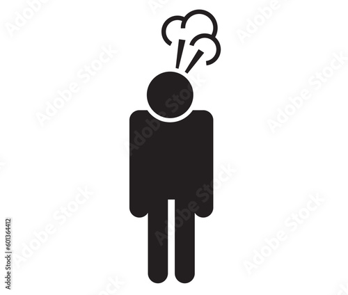 Pictogram icon for an angry man who is frustrated and stressed an in bad mental health. Sign for burnout, coaching, business.