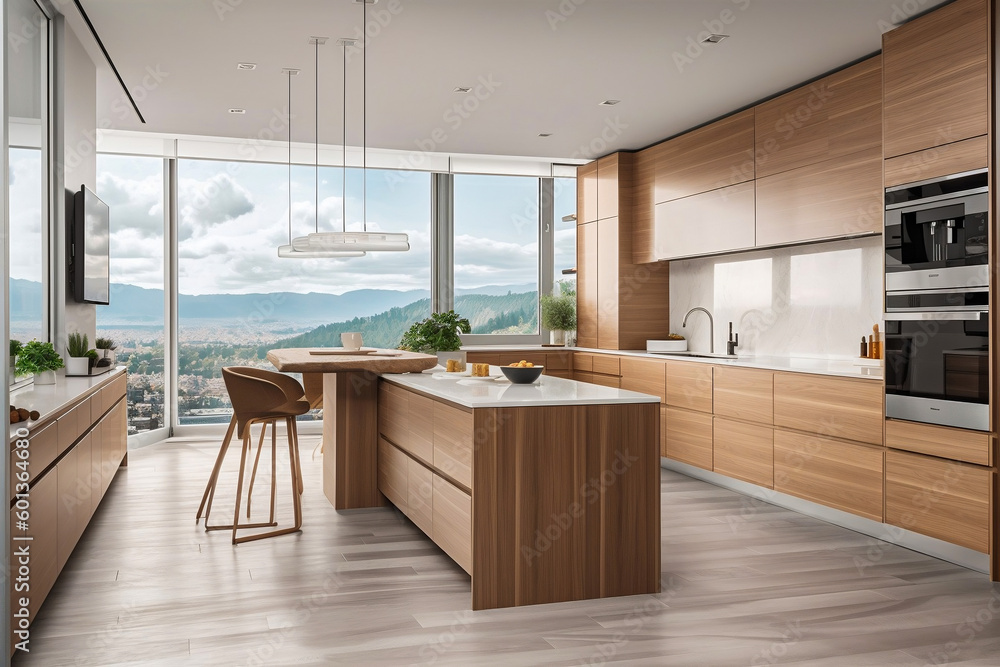 Fototapeta premium Modern kitchen in an exclusive style, interior design, brochure, generative ai