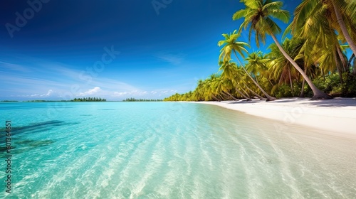 Tropical beach with palms and clean ocean, summer vacation