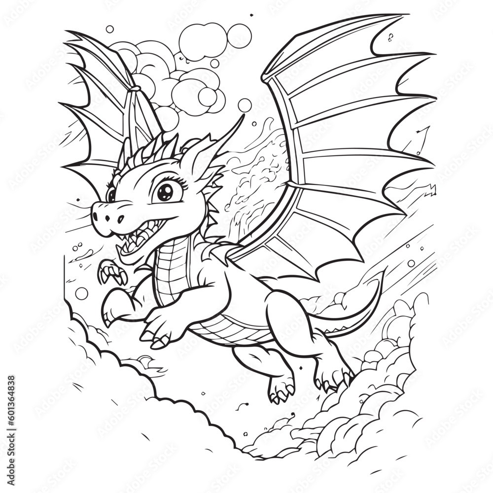 cute baby dragon for coloring book or coloring page for kids vector clipart