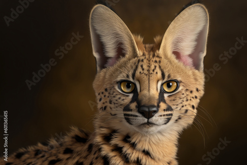 Serval portrait on dark background. AI Generative © Uliana