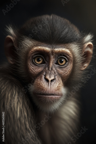Monkey portrait on dark background, Generative AI © Uliana