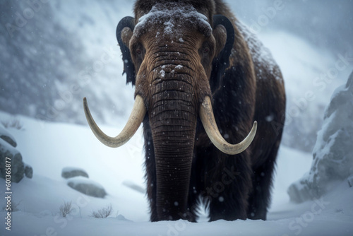 Prehistoric mammoth in ice age, Generative AI © Uliana