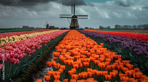 windmill and tulips