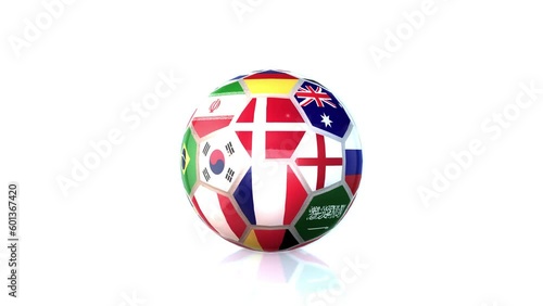 WorldCup Soccer Ball Rotating on White Background. 3d animation, loopable.