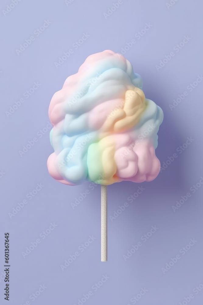 Ice cream cone against a vivid blue background, sweet dairy frozen dessert. Clouds with rainbow. Generated AI. Ice cream cone against a vivid blue background, sweet dairy frozen dessert. Clouds with rainbow. Generated AI.