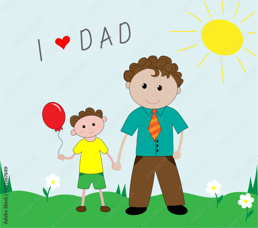Boy holding dad's hand. Children’s drawing style. Doodle. Cartoon Vector illustrations. Father`s day concept. Boy holding dad's hand. Children’s drawing style. Doodle. Cartoon Vector illustrations. Father`s day concept.