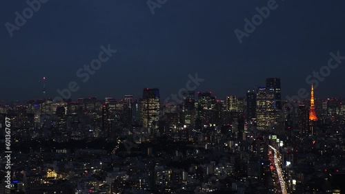 Wallpaper Mural TOKYO, JAPAN : Aerial high angle sunrise CITYSCAPE of TOKYO. View of buildings around Roppongi from Shibuya. Time lapses shot, night to morning. Japanese city life and metropolis concept 4K video. Torontodigital.ca