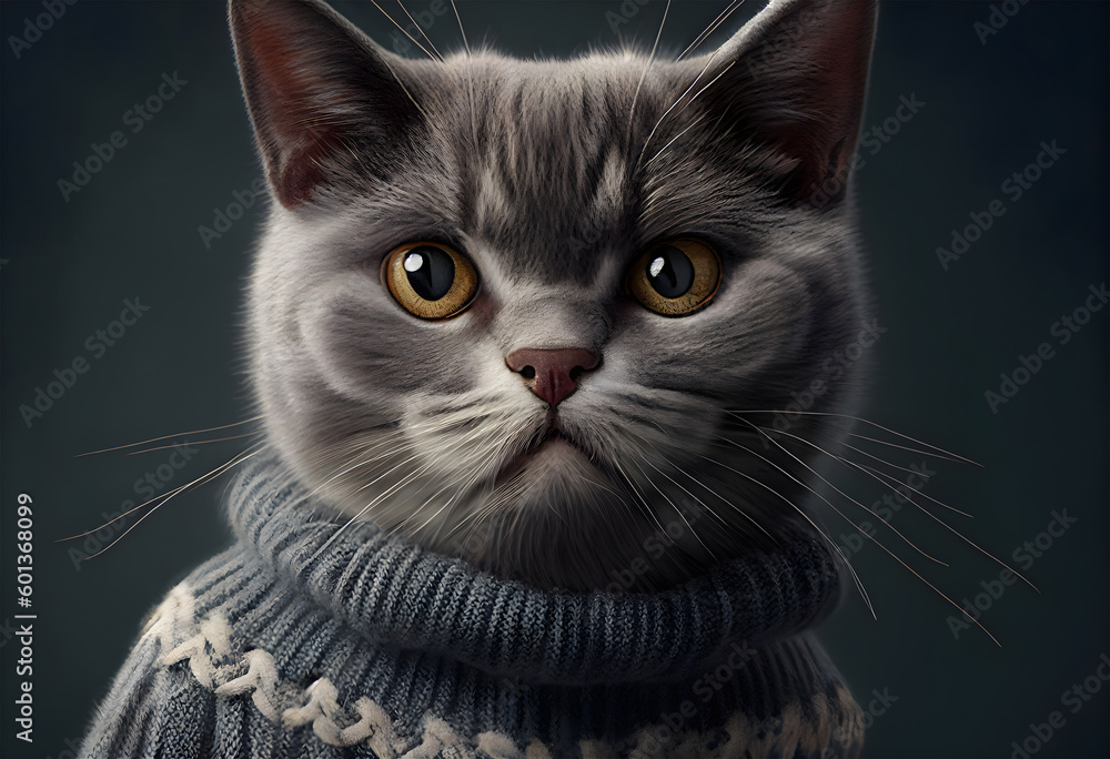 Headshot close up character portrait of a cat in human clothes. Generated AI. Headshot close up character portrait of a cat in human clothes. Generated AI.