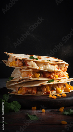 quesadilla mexican fast food on wooden board, generativ ai