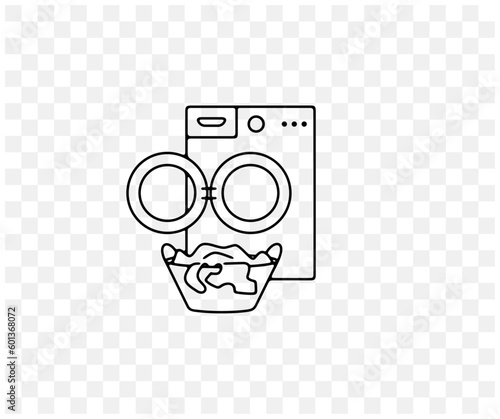 Washing machine, washer, laundry and bathroom, linear graphic design. Wash, household, housekeeping and menage, vector design and illustration