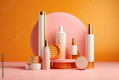 cosmetic skincare packaging isolated on a pink background, generative ai