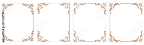 Vintage border frames with floral ornament. Certificate retro decoration, wedding invitation filigree vector square borders or greeting card vintage design elements. Vignette elegant floral frames
