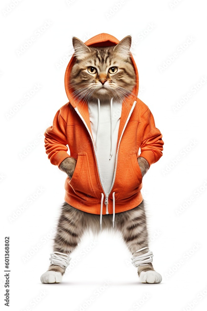 The cat bodybuilder with a sports medal preparing to do exercises