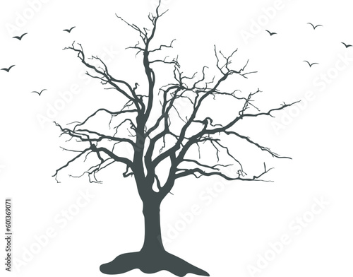 Scary dead tree silhouette, Tree silhouette, Bare silhouette, Tree SVG, Halloween tree, Tree icon.