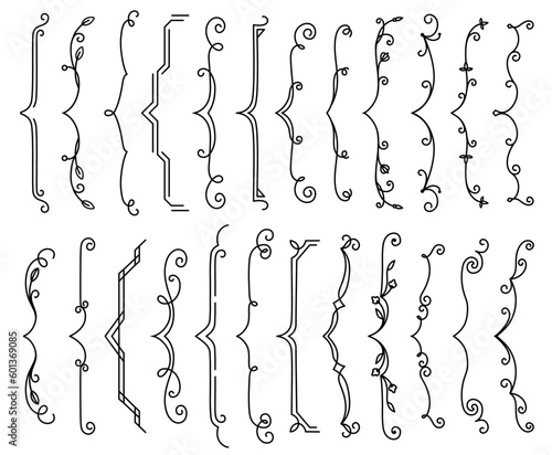 Parenthesis borders or text brackets frames of flourish lines, vector icons. Parenthesis borders, vintage doodle curly dividers with ornate lines, menu or certificate decoration and border symbols