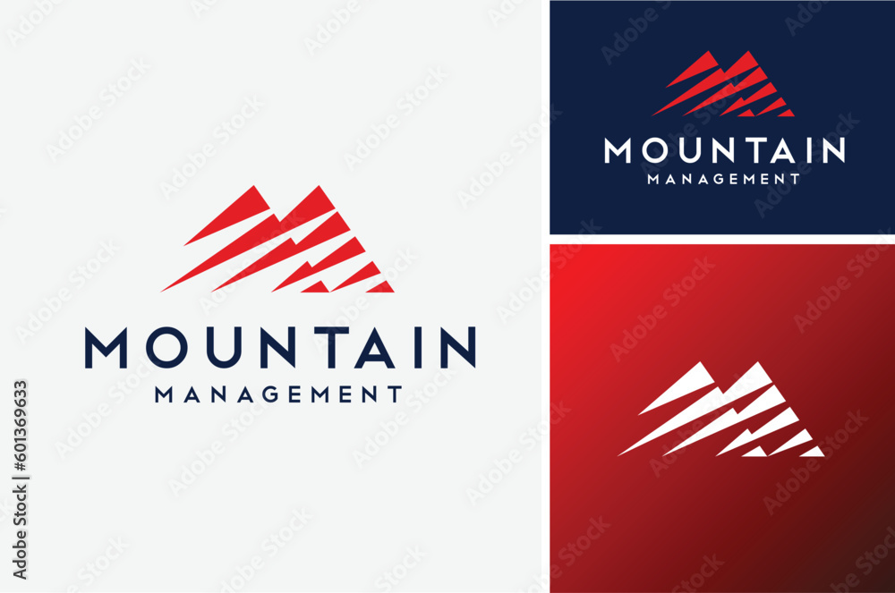 Obraz premium Initial Letter M with Mountain, simple Mount Landscape Outdoor Logo design 