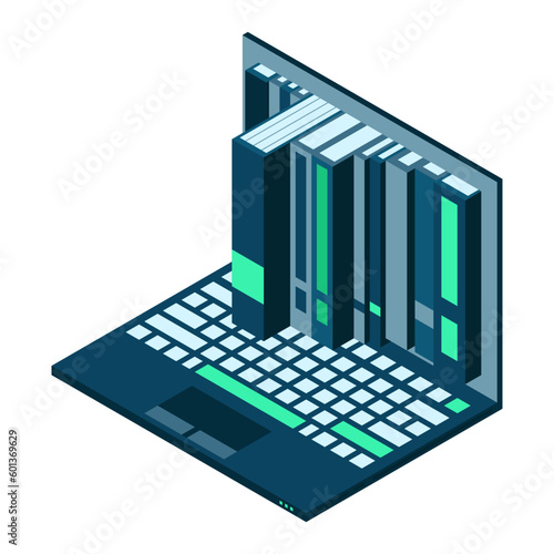 Isometric laptop. Online learning and virtual classroom. 3d isometric flat design. Vector illustration