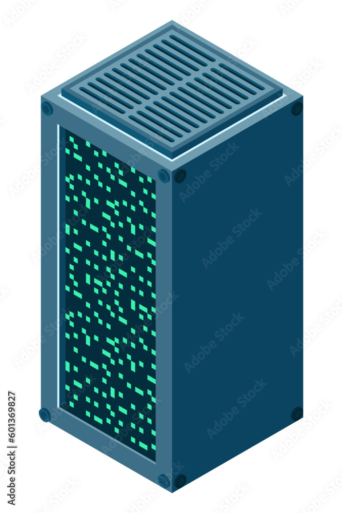 Isometric server. Network server room. 3D computer equipment. Storage database. Isometric technology. Vector illustration Isometric server. Network server room. 3D computer equipment. Storage database. Isometric technology. Vector illustration