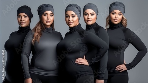 Portrait of diverse Plus size fat women wearing sport outfit looking at camera with proud, Generative AI