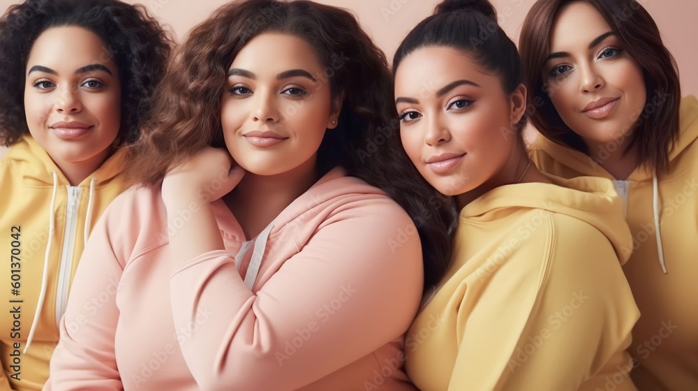 Obraz premium Portrait of diverse Plus size fat women wearing sport outfit looking at camera with proud, Generative AI