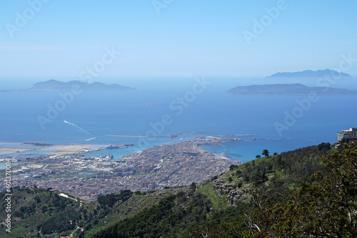 aerial view over Trapani in Sicily as seen from Erice 
