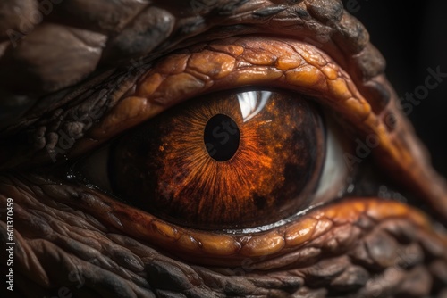 Mesmerizing Close-up of a Predatory Dinosaur Eye - Generative AI Illustration © Ecleposs