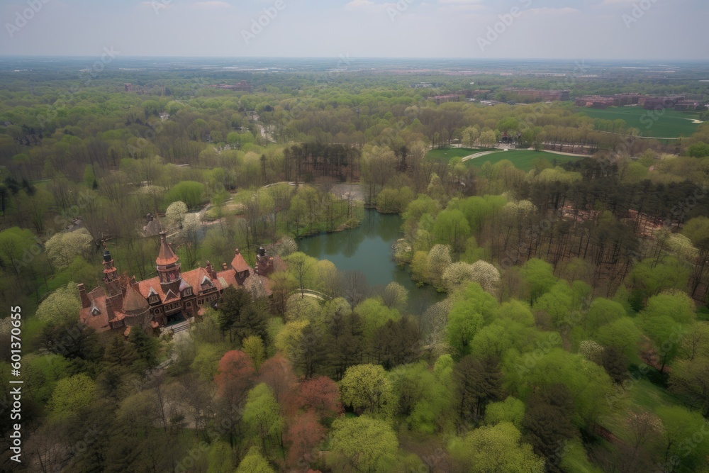Breathtaking Aerial Spring Landscape - Generative AI Illustration Breathtaking Aerial Spring Landscape - Generative AI Illustration