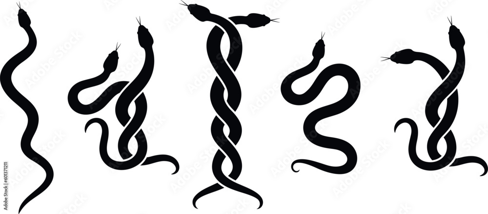 Snake silhouette set. Isolated snake silhouette on white background Snake silhouette set. Isolated snake silhouette on white background
