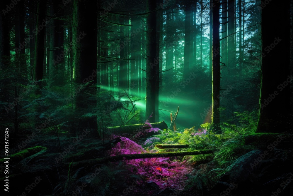 Majestic Forest with Neon Vibes - Generative AI Illustration