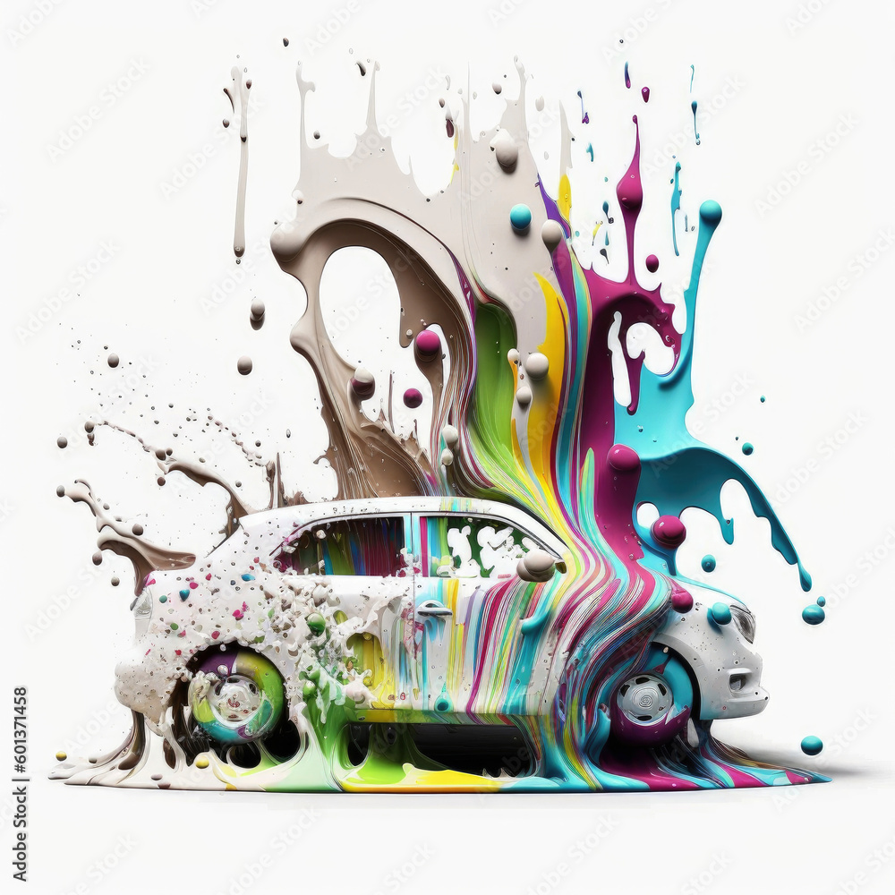 Obraz premium Ai generated illustration of car covered with splah colorful paint